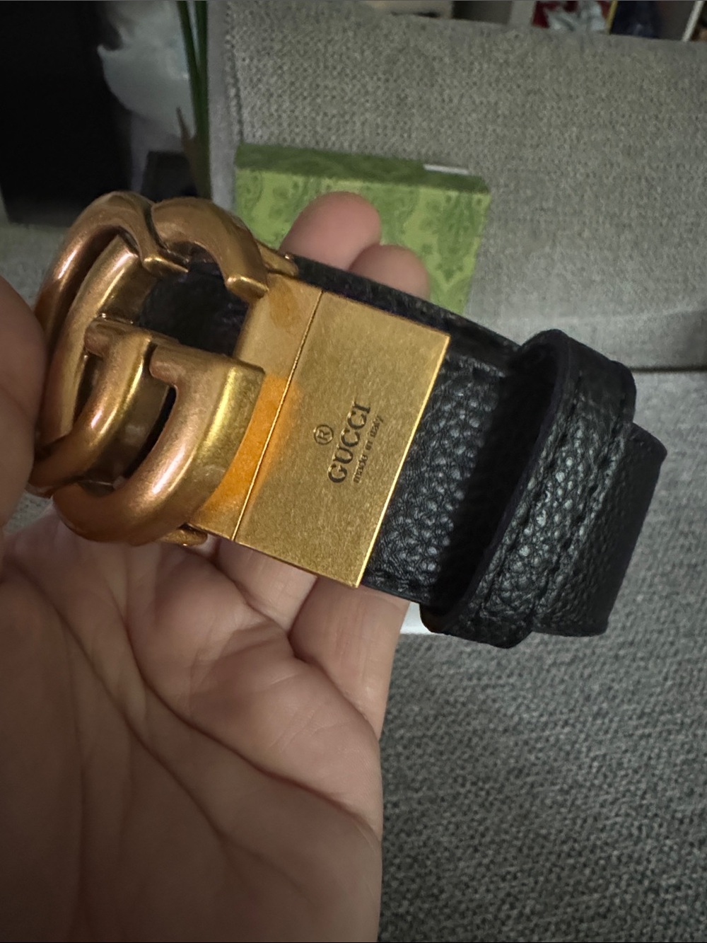 Gucci Black Leather Belt with Gold Double G Buckle - Picture 2 of 3